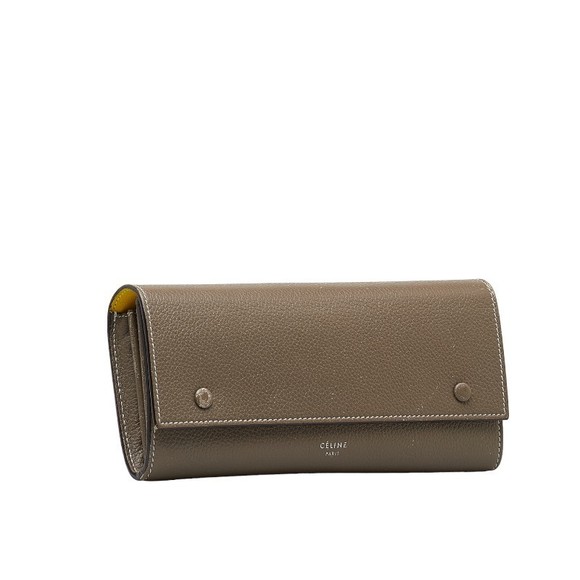 Celine Large Flap Multi-Function Long Wallet Greige Yellow Leather - Picture 2 of 12